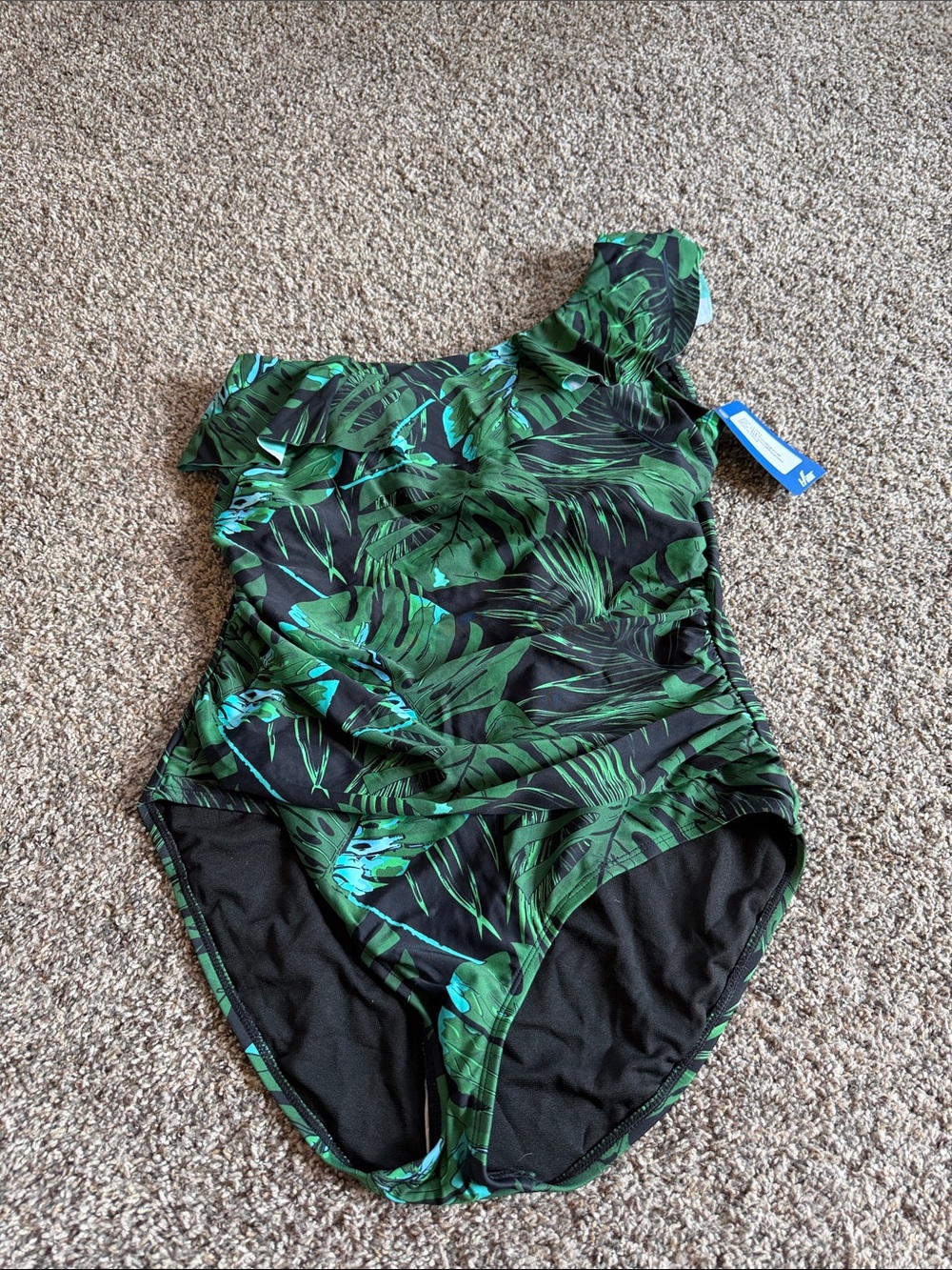 NWT Hilor One Shoulder Green Tropical Print Swimwear Women's 14